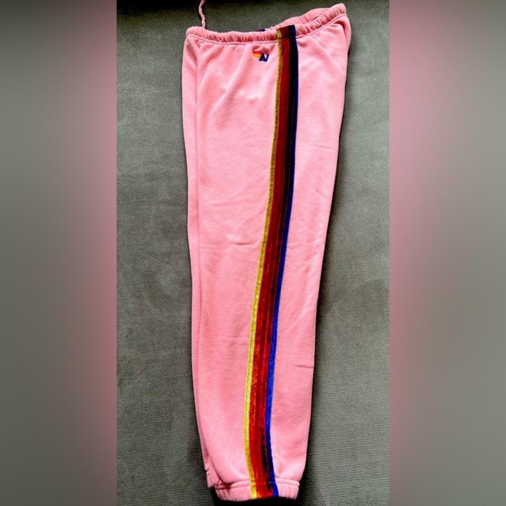 Pink aviator nation sweatpants with velvet detailing